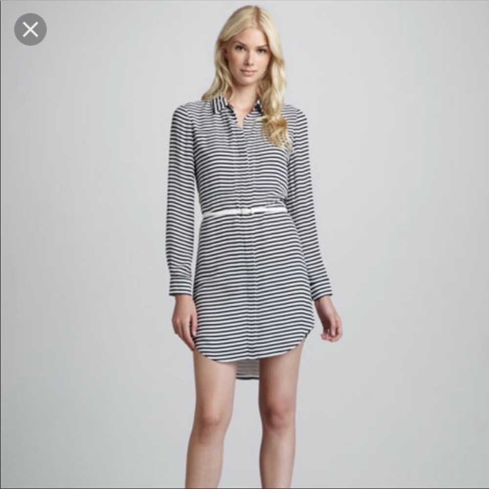 THEORY Drula Striped Silk Shirt Dress 8 no belt